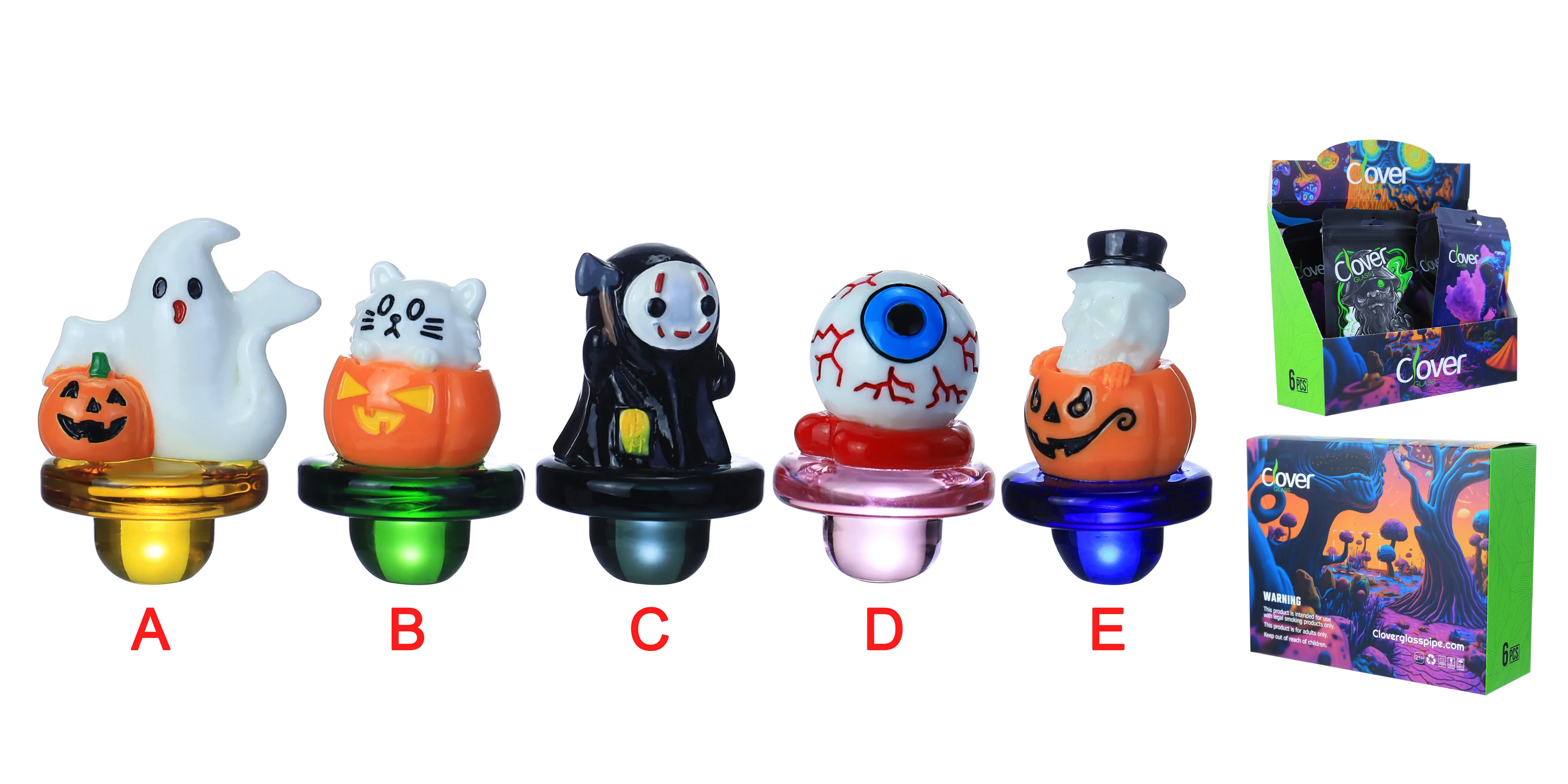 [Q-4845-09] Clover Carb Cap Glass 6PK a Display Mix Color (Scary)