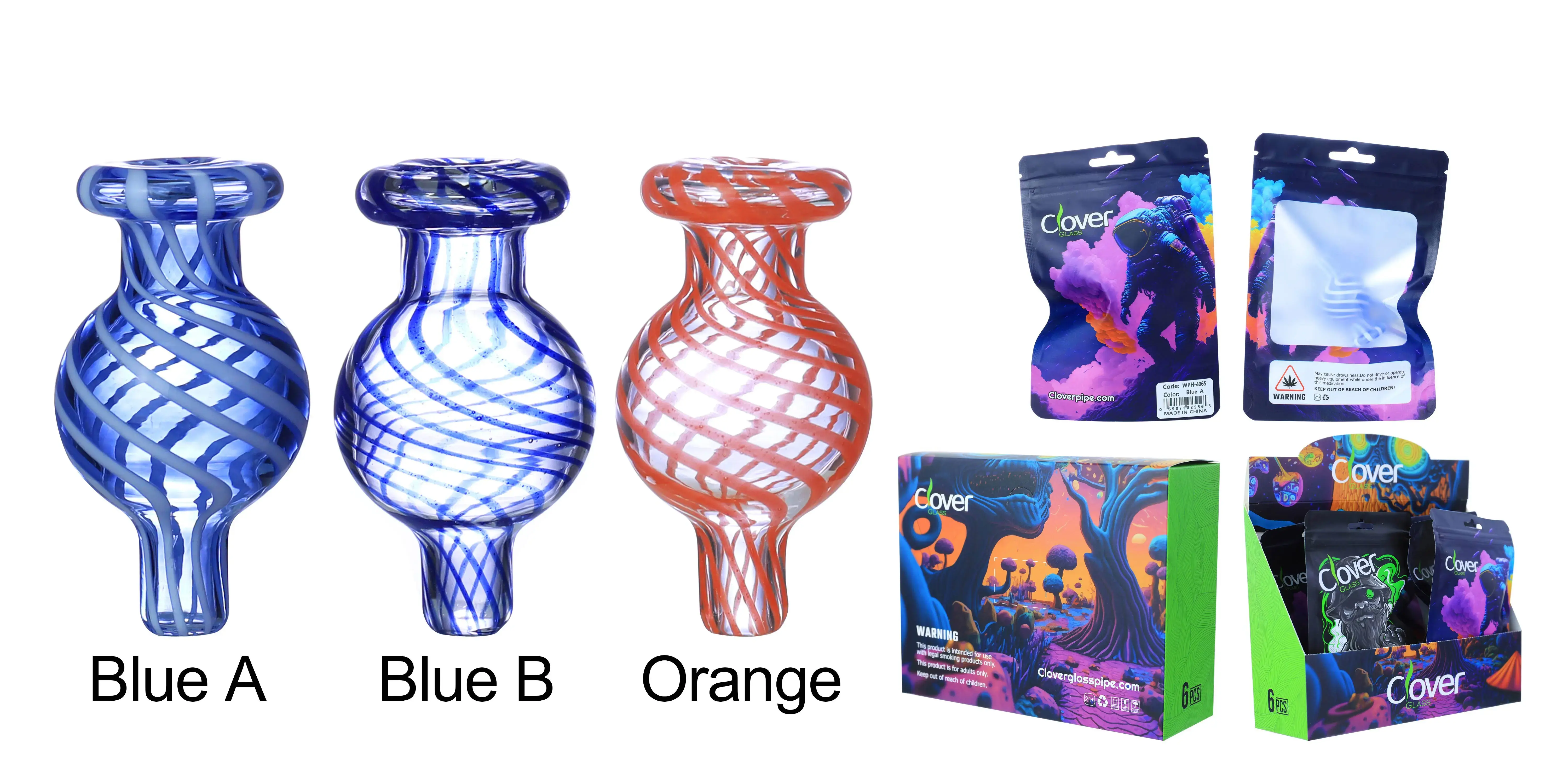 [Q-4845-13] Clover Carb Cap Glass 6PK a Display Mix Color (Spiral Stripes)