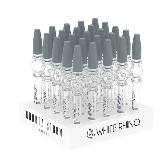 WHITE RHINO QUARTZ V3 DAB STRAW WITH SILICONE CAP - 25 COUNT DISPLAY