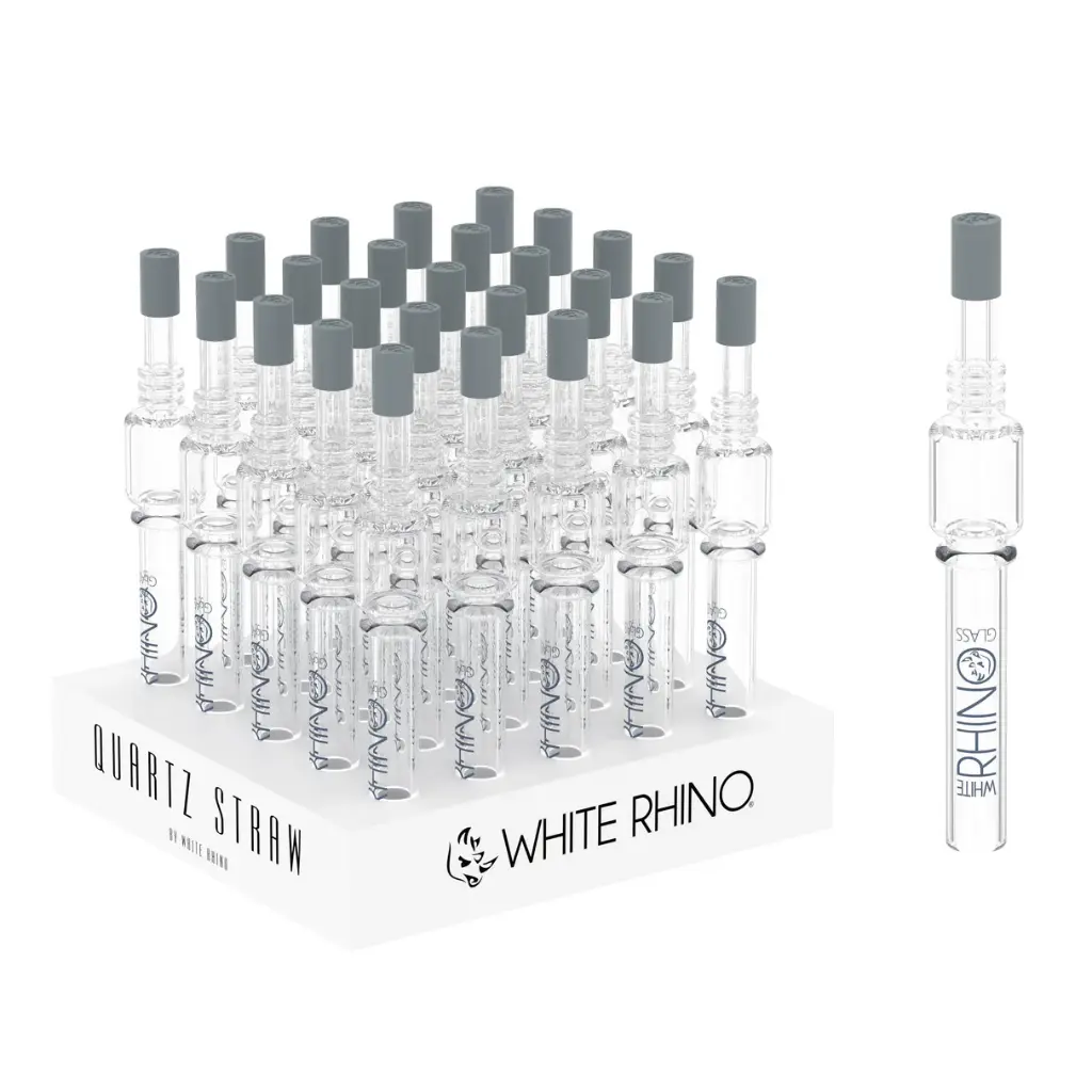 WHITE RHINO QUARTZ V4 DAB STRAW WITH SILICONE CAP - 25 COUNT DISPLAY