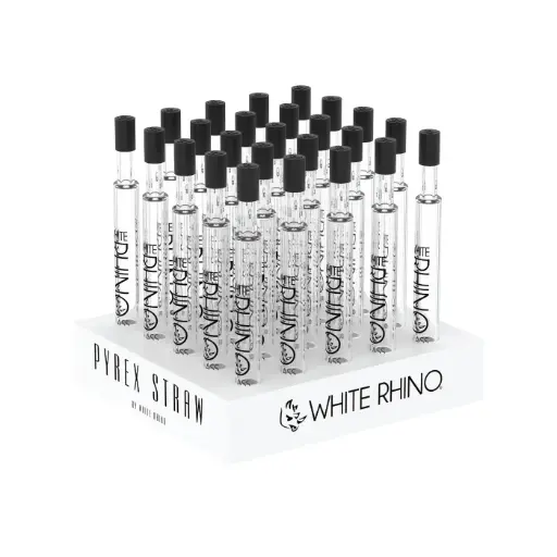 [10104-02] WHITE RHINO PYREX DAB STRAW WITH SILICONE CAP - 25 COUNT DISPLAY (Design 2)