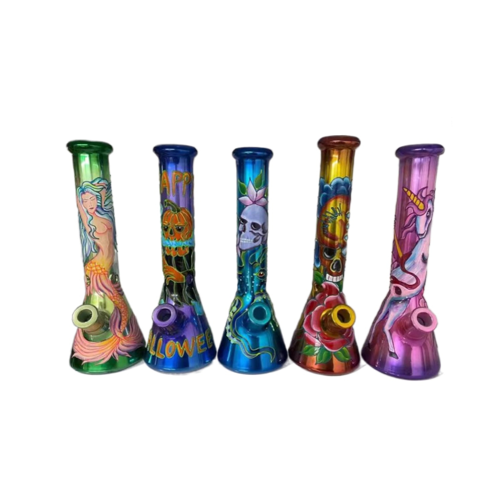 [Q-3904] WATERPIPE 14-INCH THICK GLASS WOMEN IN BIKINI WITH SPIDER WHIPS