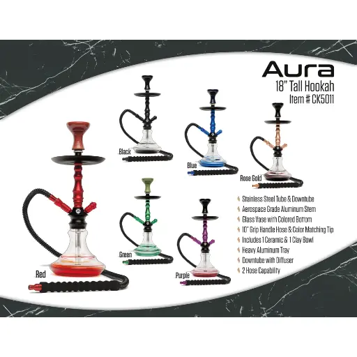 [Q-2582] HOOKAH B.Y.O. 18" AURA CLICK TECHNOLOGY 1 HOSE