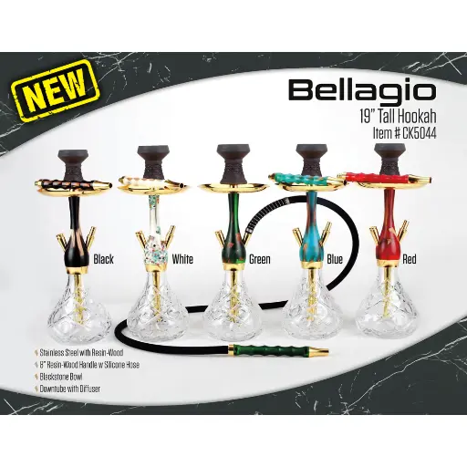 [Q-2585] HOOKAH B.Y.O. 19" BELLAGIO STAINLESS STEEL CLICK TECHNOLOGY 1 HOSE