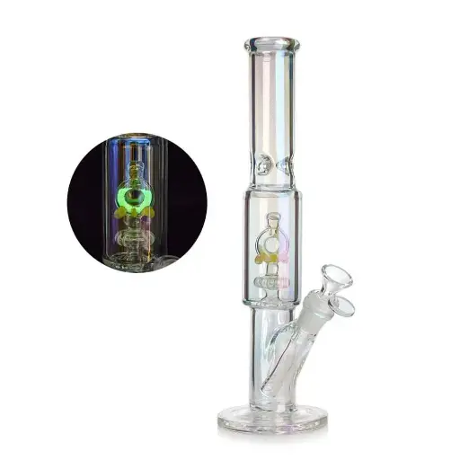 [Q-3894] WATERPIPE 12.6" HOLOGRAPHIC RAINBOW NIGHT-LUMINOUS FISHHOOK PERC