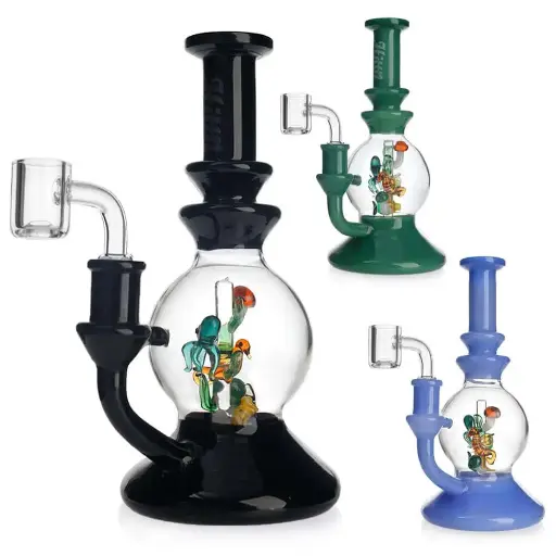 [Q-3954] WATERPIPE 8" OIL RIG HITTN GLASS MUSHROOM MID