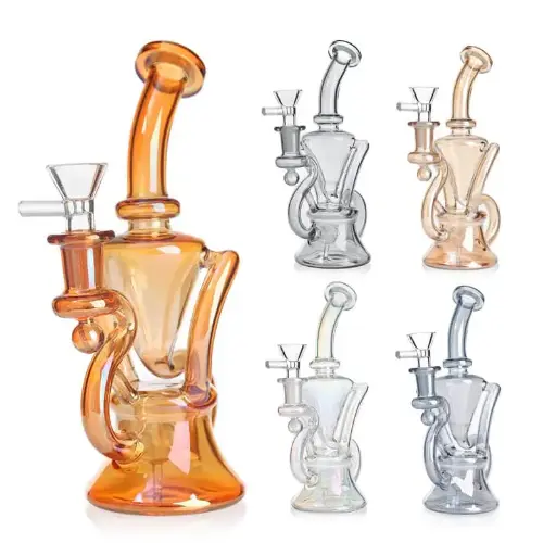 [Q-3951] WATERPIPE 8" HOLOGRAPHIC RAINBOW RECYCLER OIL RIG