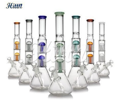 [Q-4433] 16 inches 5mm thickness double 8 tree arms perc 14mm bowl mixed colors No logo