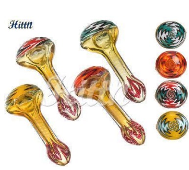 [Q-4436] 4.3 inches American colors hand pipe with silver fumed with Hittn logo mixed colors