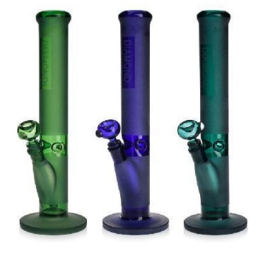 [Q-4445] WATER PIPE 16 inches Sandblasted straight tube Diamond GLASS ASSORTED COLOR