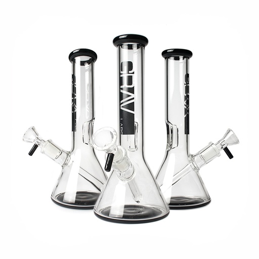 [Q-4461] GRAV  WATER PIPE 8" BLACK ACCENT BEAKER BASE 14MM FEMALE JOINT