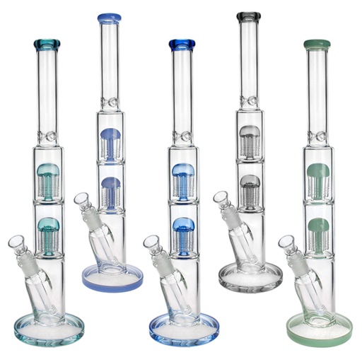 [Q-4482] WATER PIPE 17.5" STRAIGHT TUBE PRESSING CRYSTAL THICK BASE PIPE DOUBLE 8 TREE ARMS PERCS