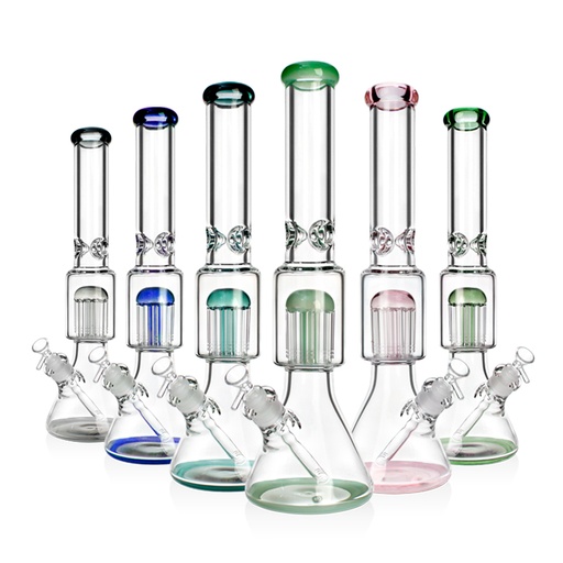 [Q-4484] WATER PIPE 17.5" 7MM THICK GLASS BEAKER BASE WITH 12 TREE ARMS PERC MIXED COLOURS