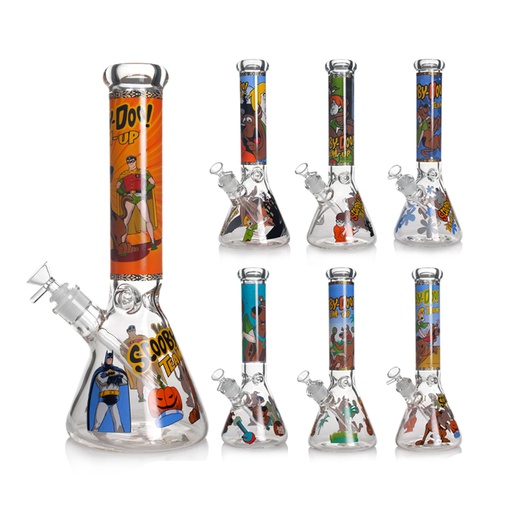 [Q-4492] WATER PIPE 14"  50*7MM THICK GLASS BEAKER BASE MIXED SNOOPY DECALS