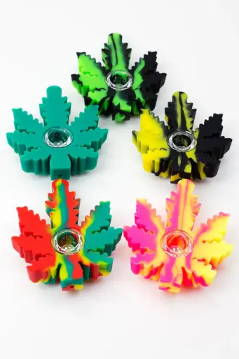 [Q-4690] SILICONE WEED LEAF HANDPIPE MULTI DESIGN