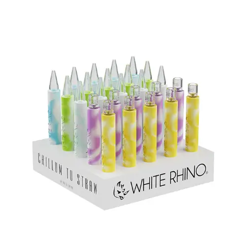 [Q-4695] WHITE RHINO CHILLUM TO STRAW GLOW N DARK QUARTZ 25CT 