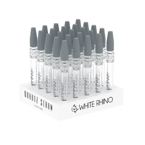 [Q-4861] WHITE RHINO QUARTZ V2 DAB STRAW WITH SILICONE CAP - 25 COUNT DISPLAY