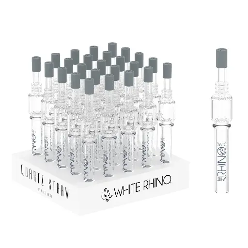 [Q-4863] WHITE RHINO QUARTZ V4 DAB STRAW WITH SILICONE CAP - 25 COUNT DISPLAY