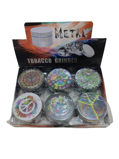 [Q-4919] Grinder Zinc 63MM Half Printed Peace 6PK