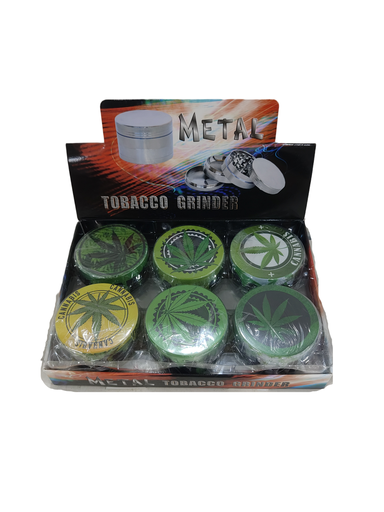 [Q-4920] Grinder Zinc 63MM Half Printed Leaf & Peace 6PK