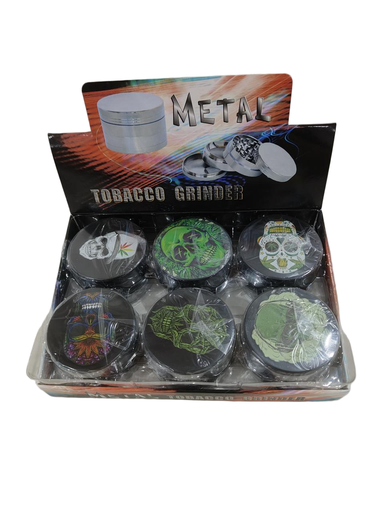 [Q-4933] Grinder Zinc 63MM Print on Lid Skull 6PK