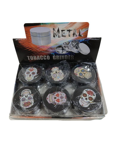 [Q-4934] Grinder Zinc 63MM Print on Lid Skull-1 6PK