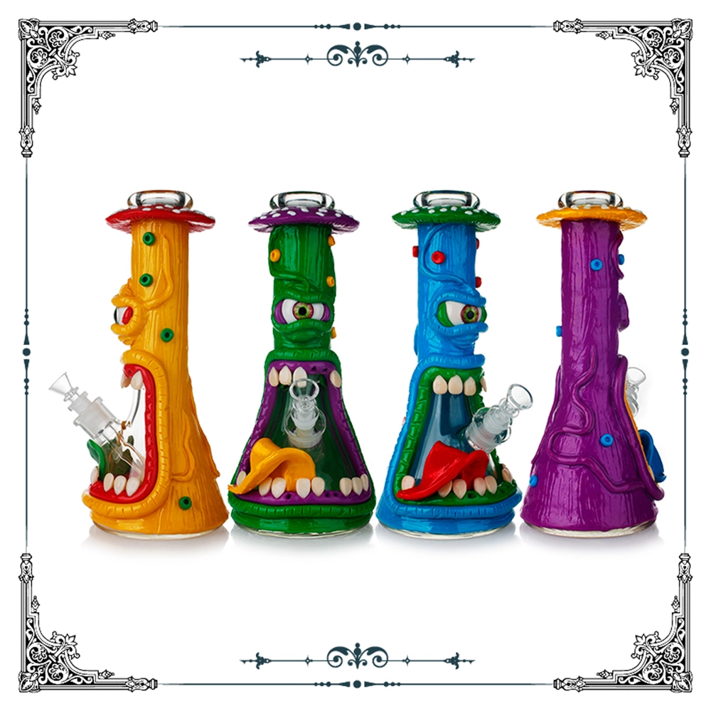 [Q-2243] GLASS WATERPIPE 12.5" MIXED DESIGNS MONSTER - 3-D MONSTER PIPE WITH BOWL